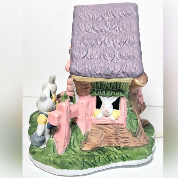 Lighted Porcelain Bunny Tidy Treehouse Figurine Home Decor - Picture 5 of 13